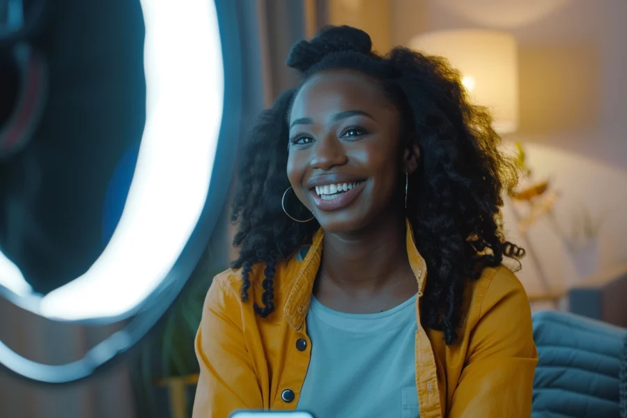 Woman in front of a ring light